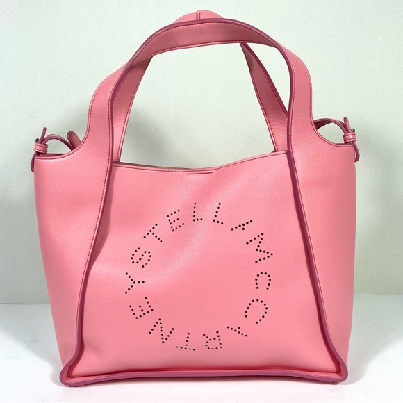 Stella McCartney Perforated Logo Faux Leather Medium Satchel Bag Pink NEW - Picture 12 of 17